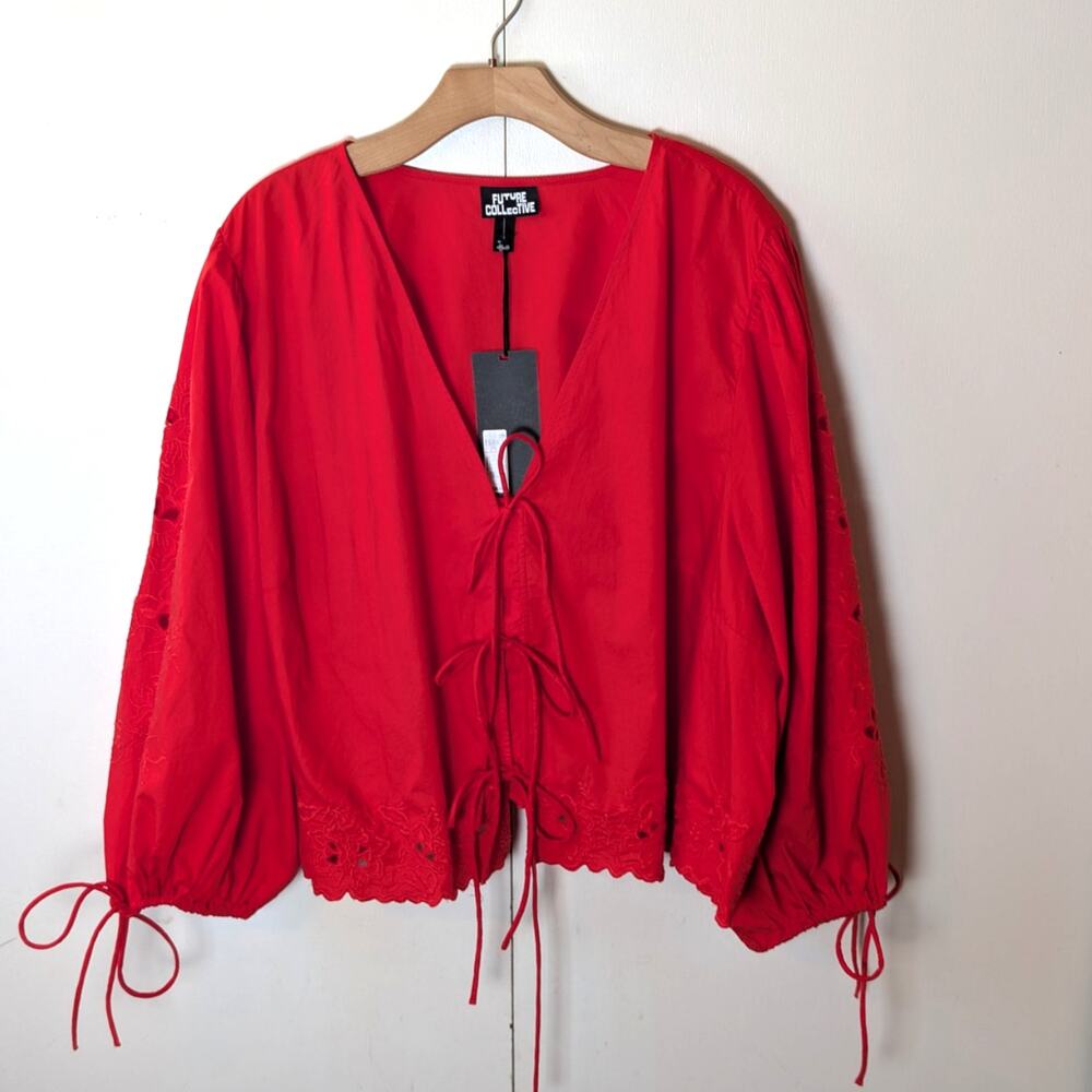 Future Collective Red V Neck Blouse 3XL